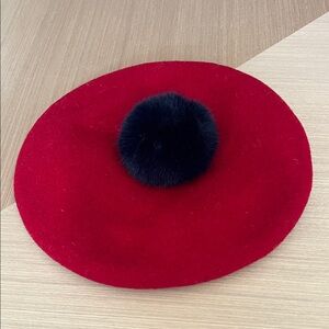 Jacadi Elegant Red Beret with Black Pom Pom